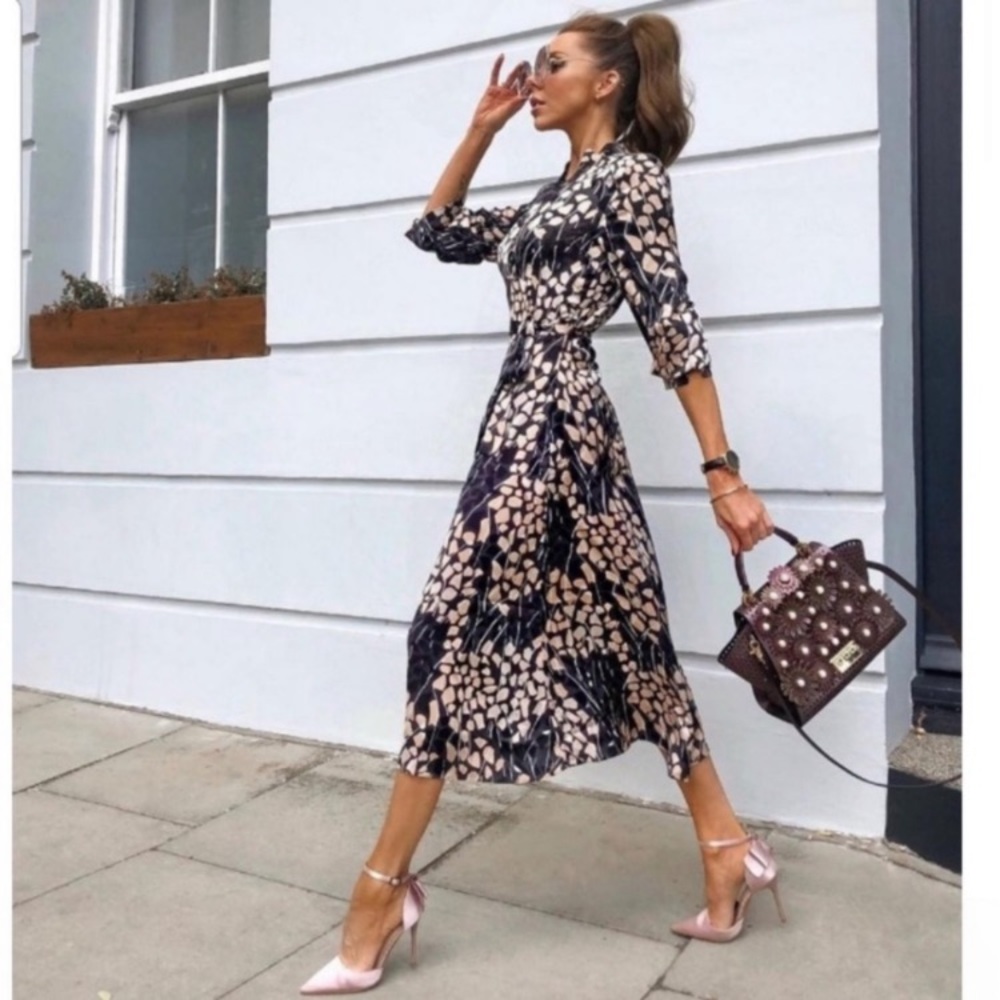Richard Allen x H&M Long Sleeve Printed Midi Wrap Dress Size 10